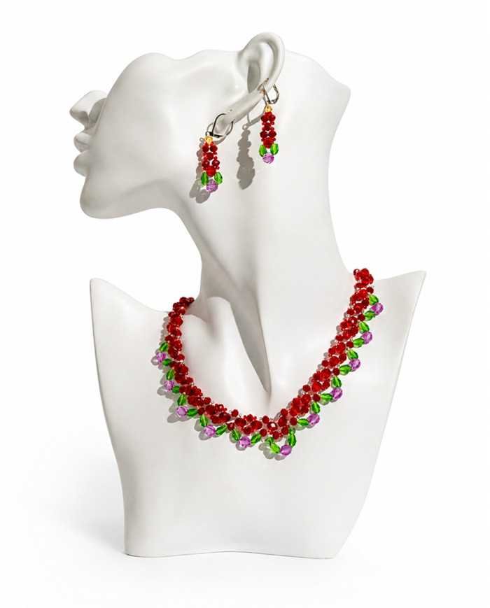 COLLAR Y ARETES KUSHI LILA CRISTALES