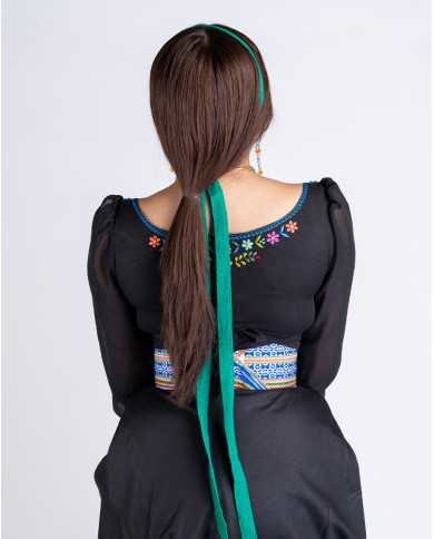 BLUSA INTI AZUL NEGRO BORDADO SEDA