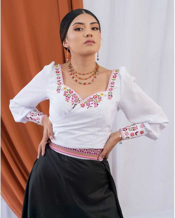 BLUSA INTI ROSA BORDADO SEDA