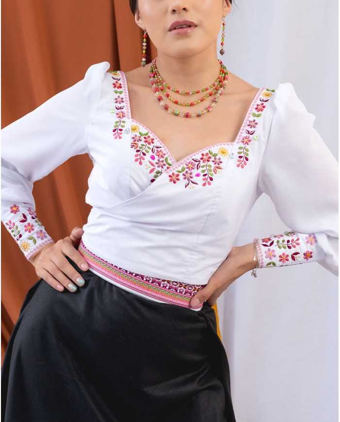 BLUSA INTI ROSA BORDADO SEDA