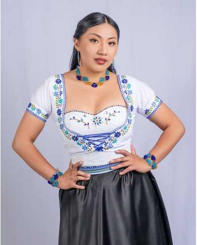 BLUSA CHAKIRA AZUL BORDADO ORLÓN